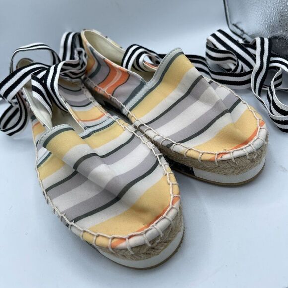 Asos Lace Up Espadrilles Striped Black White 4 - Picture 1 of 11